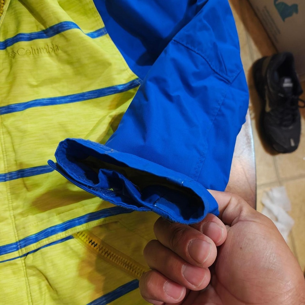Columbia Omni-Heat Omni-Tech Ski Jacket Blue Yellow Striped Hooded Womens S - Picture 3 of 5